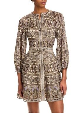 Veronica Beard Taupe Paisley Tie-Waist 3/4 Sleeve - Kumar Dress